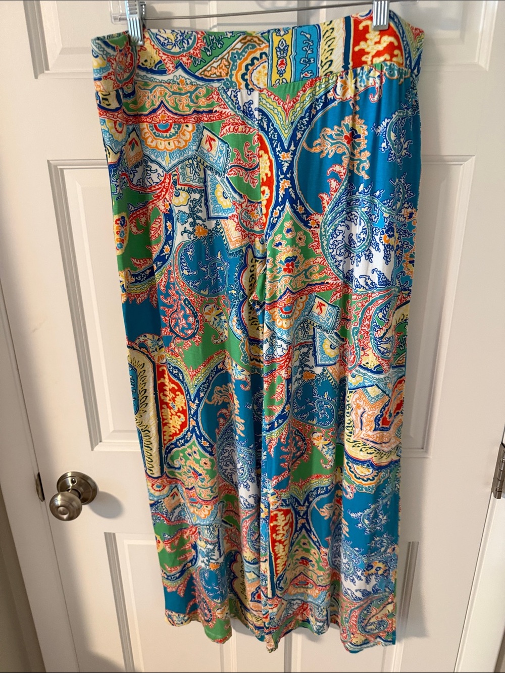 Lauren Ralph Lauren Paisley Wide Leg Palazzo Pants Teal Multi Boho Vibrant L Pet